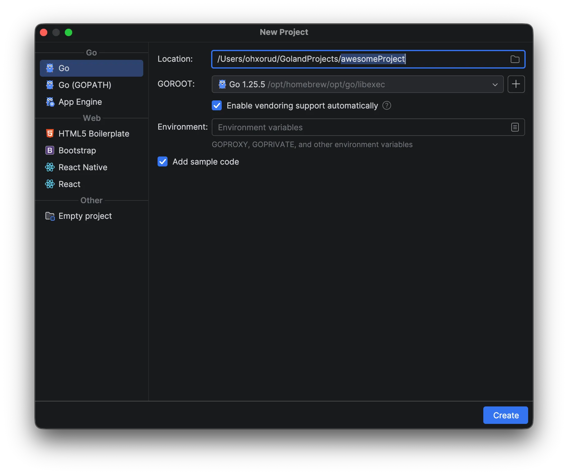 GoLand project modal