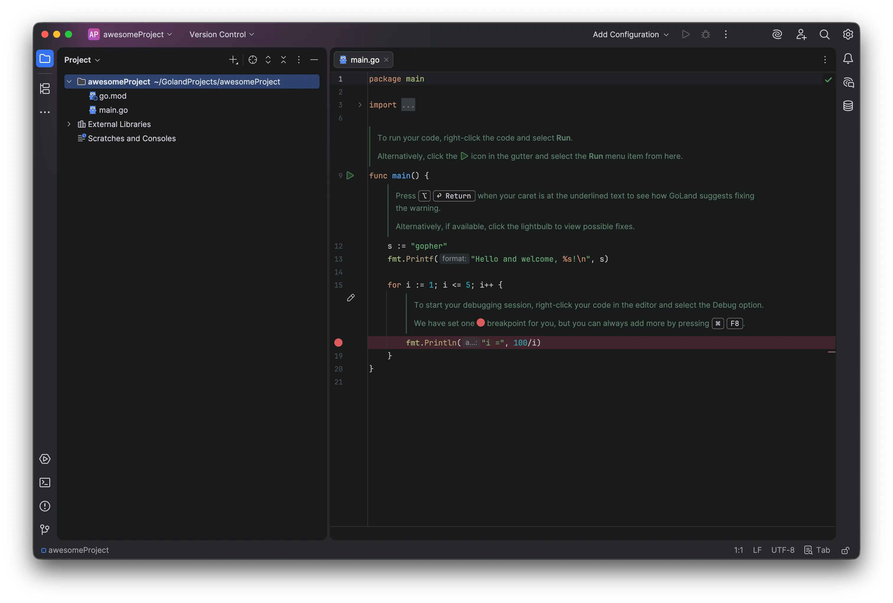 GoLand project screen