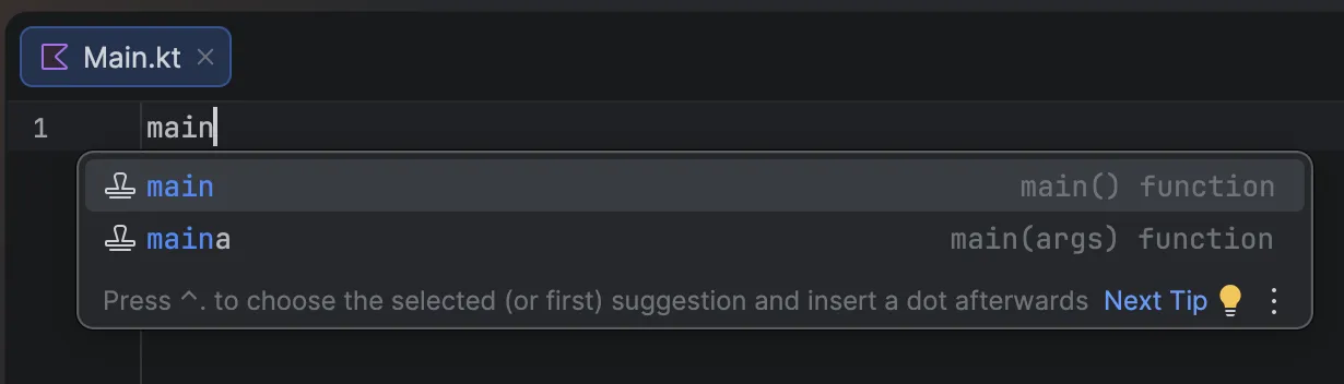 Kotlin autocomplete