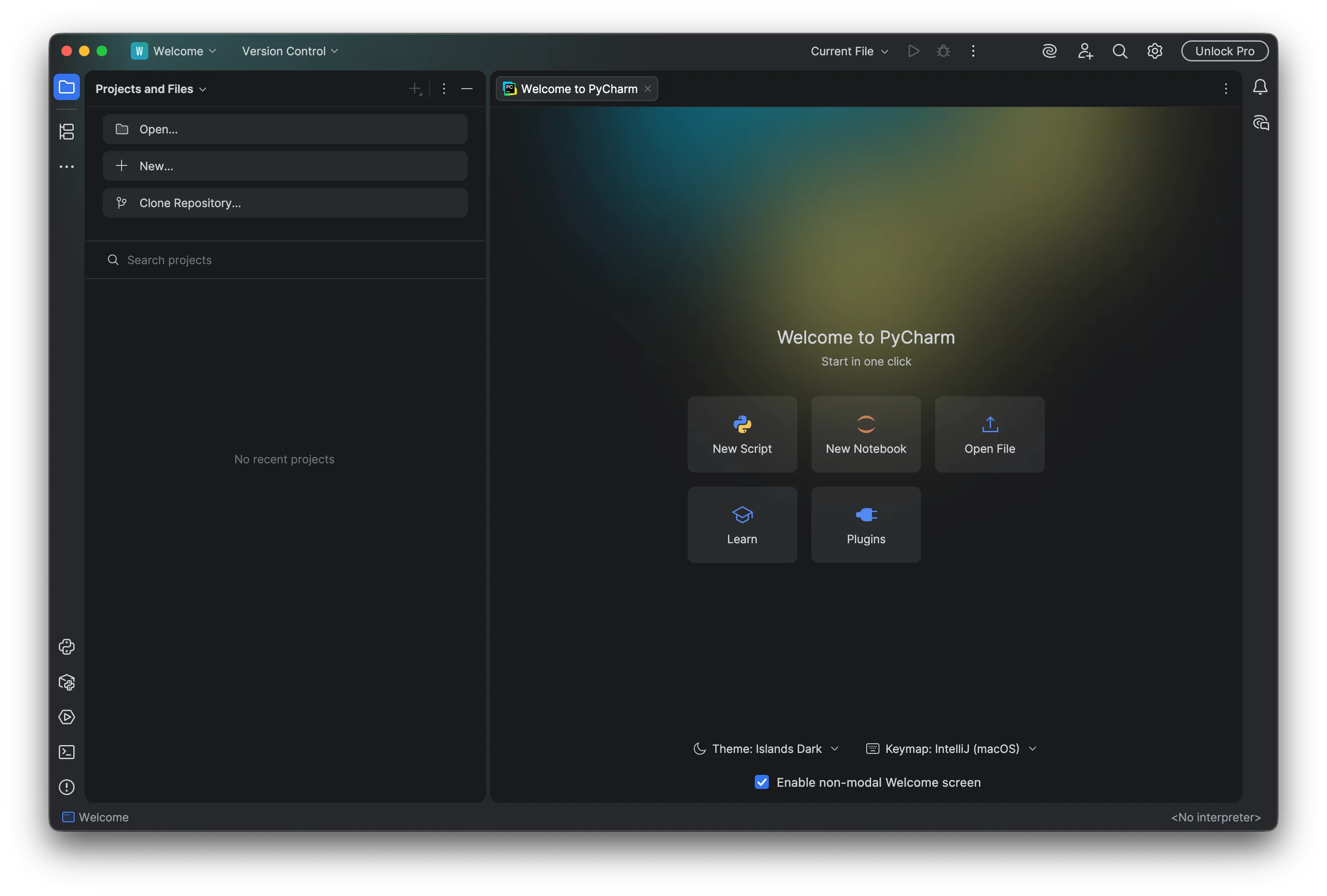 PyCharm default screen